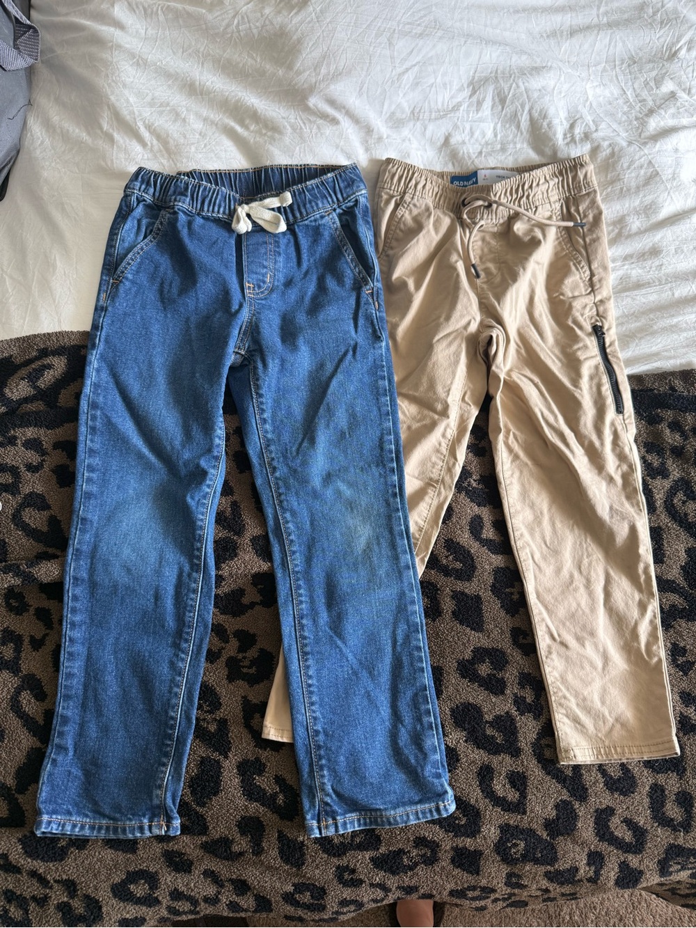 Old Navy Boys Denim Joggers & Khaki Pull-On Pants - Blue & Tan